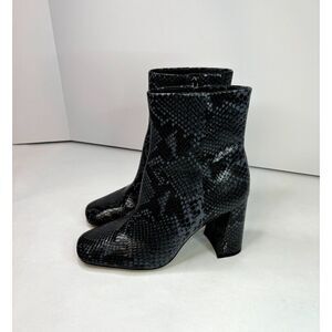Sam Edelman Codie Marina Blue Side Zip Square Fashion Booties Snake Skin